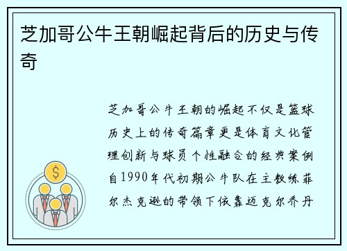 芝加哥公牛王朝崛起背后的历史与传奇