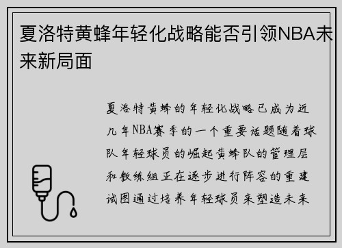 夏洛特黄蜂年轻化战略能否引领NBA未来新局面